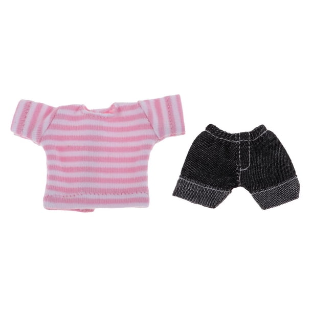 Ropa de Verano para Muñecas Baoblaze Conjunto de Camiseta a Rayas y pantalones Cortos para muñeca Blythe Rosado
