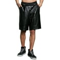 thumbnail image 5 of zeranth Men Summer Shorts Elastic Drawstring Waist Faux Leather Shorts Pockets Solid Color Wide Leg Shorts Streetwear, 5 of 7