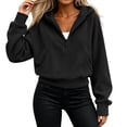 thumbnail image 4 of Nowekniz Womens Oversized Half Zip Fleece Hoodie, Long Sleeve Cropped Quarter Zip Pullover Sweatshirt, Warm Fall Winter Casual & Gym Training Hooded Top, 4 of 6