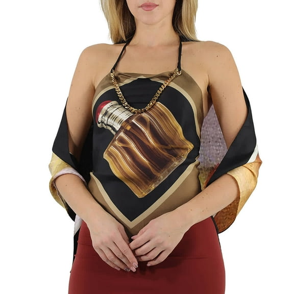 Burberry Archive Perfume Bottle Print Silk Top With Chain Detail, Size Large