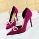 thumbnail image 5 of Zapatos de tacón alto para mujer, para banquetes, con boca poco profunda, puntiagudos, de gamuza gruesa, huecos laterales, para bodas, con hebilla de agua y diamantes de perla, 5 of 5