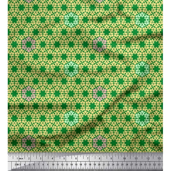 Soimoi Green Cotton Poplin Fabric Octagon Art Geometric Print Sewing Fabric Yard 42 Inch Wide