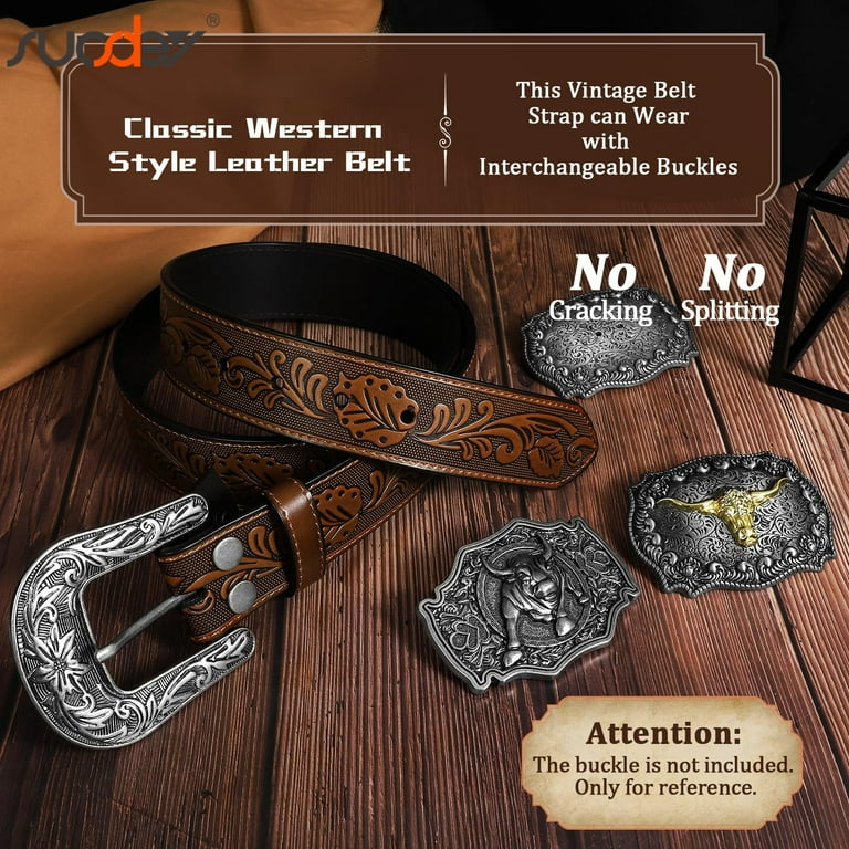 Western Leather Belt with Interchangeable Buckle for Cowgirl Cowboy Buy the Best Western Cowgirl Belt | Floral Tooled  main image 4