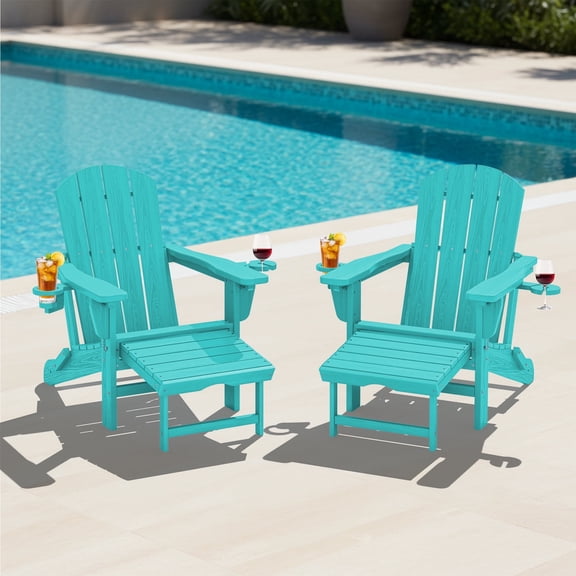 KINGYES Folding Adjustable Adirondack Chair with Retractable Ottoman Set of 2 for Patio Garden, Aruba