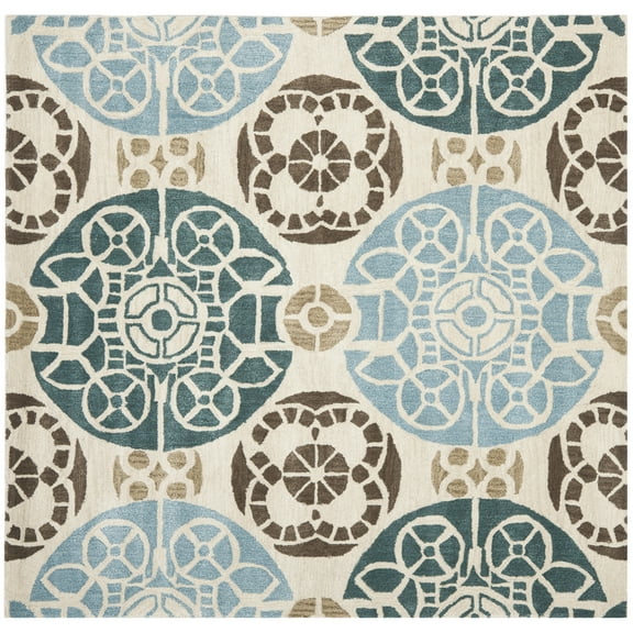 SAFAVIEH Wyndham Louise Medallion Area Rug, Beige/Blue, 7' x 7' Square