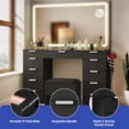 thumbnail image 3 of Uforic Elegant Black Vanity Desk Set with LED Mirror and Glass Top, 3 of 10
