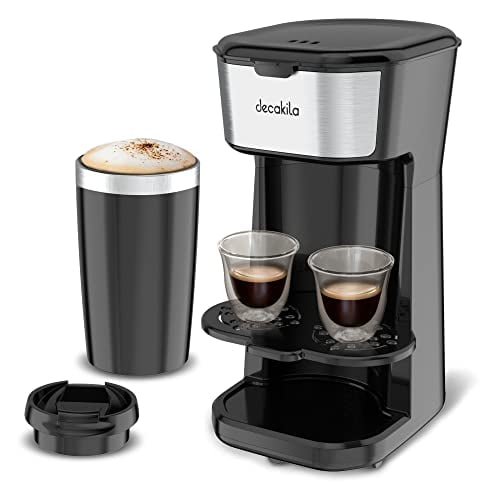 DECAKILA Cafetera de Goteo 2 en 1 con 14 Onzas Vaso de Viaje, Mini Cafetera Negra KUCF002B