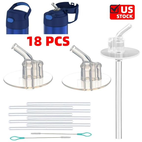 Replacement Straws - 8 Sets for Thermos Funtainer 12 Ounce Bottle(F401), (8 pcs Silicone Sipper Straws,Set Includes 8 pcs Silicone Straw stems and 2pcs Straw Cleaning Brushes