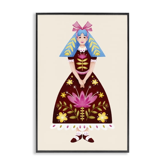 Stupell Industries Bohemian Blue Haired Folk Girl Black Framed Giclee Art, 12 x 18, by Hannah Moren