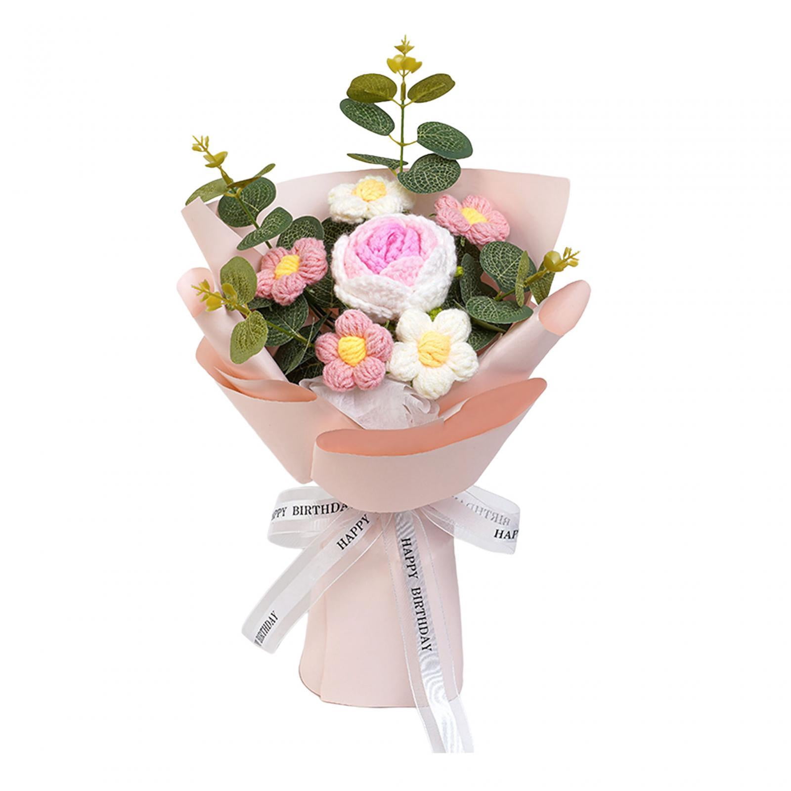 Tongina Crochet Flower Bouquet Knitted Flower Finished Handmade Decorative Artificial Flowers Mother's Day Gift for Teacher' Day Her Pink