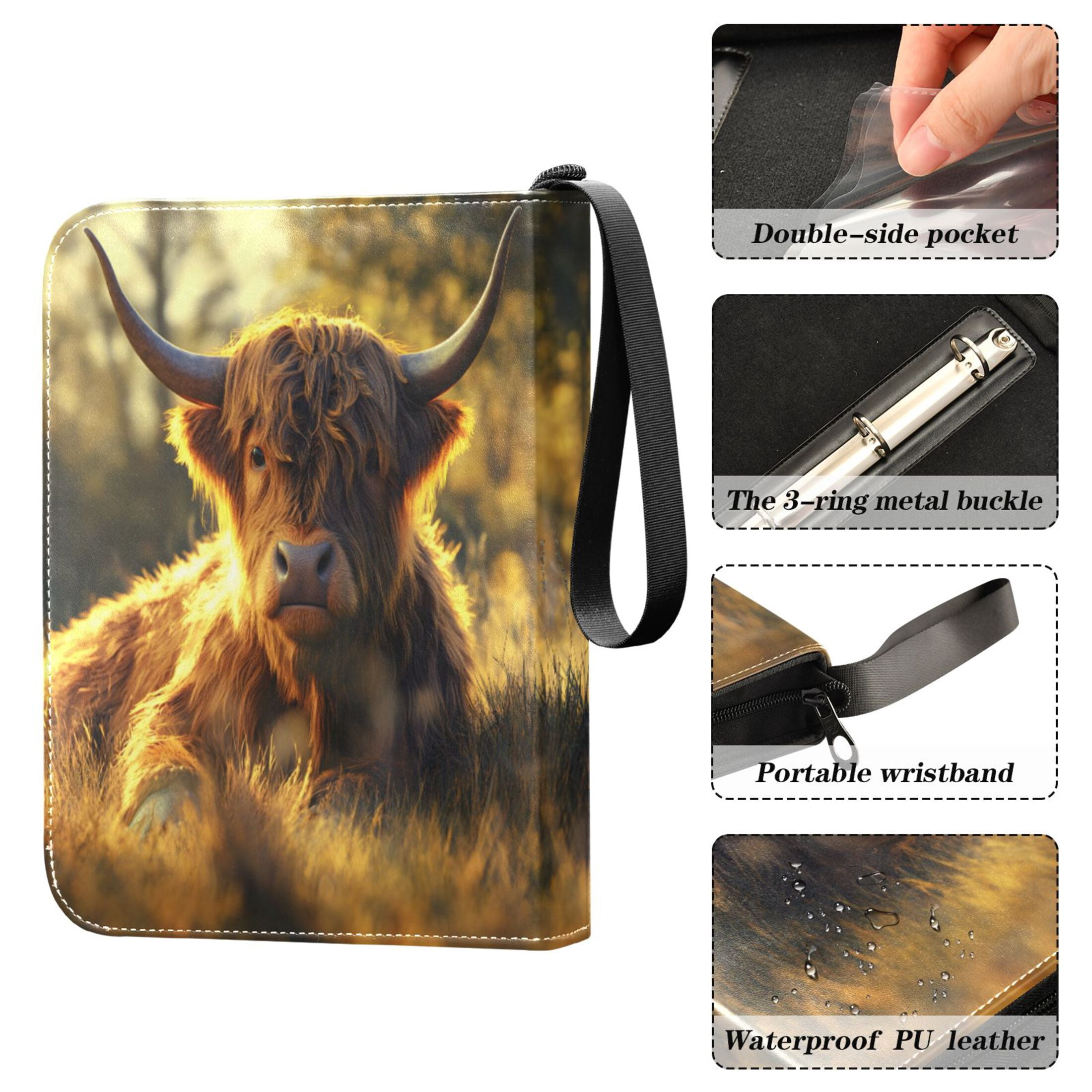 ALAZA Highland Cattle Sunset Trading Card Binder 4 Pocket Cards Collection Album 400 Folder Holder