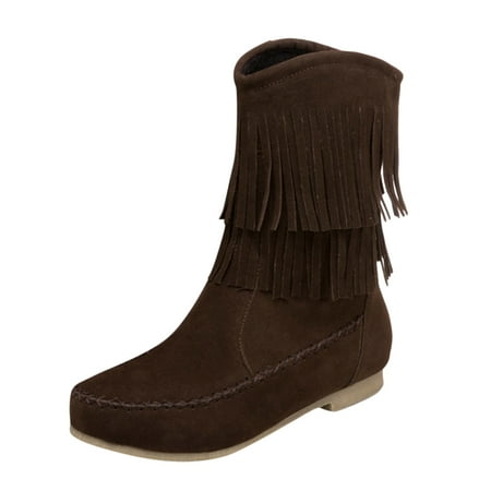 

HGWXX7 Ankle Autumn Fashion Flat Thigh Boots Soft Warm Fringe Woman Winter Shoes Women s Boots Fall Shoes