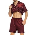 thumbnail image 2 of Men's Silk Pajama Set | Silky Satin | Short Sleeve Top and Shorts | Button Pajama Set, 2 of 7