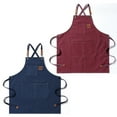 thumbnail image 1 of Delantal de chef de 2 piezas para hombres y mujeres, delantal de trabajo de lona ajustable con espalda cruzada, delantal de cocina para cocinar y hornear, delantales para parrilla de, 1 of 6