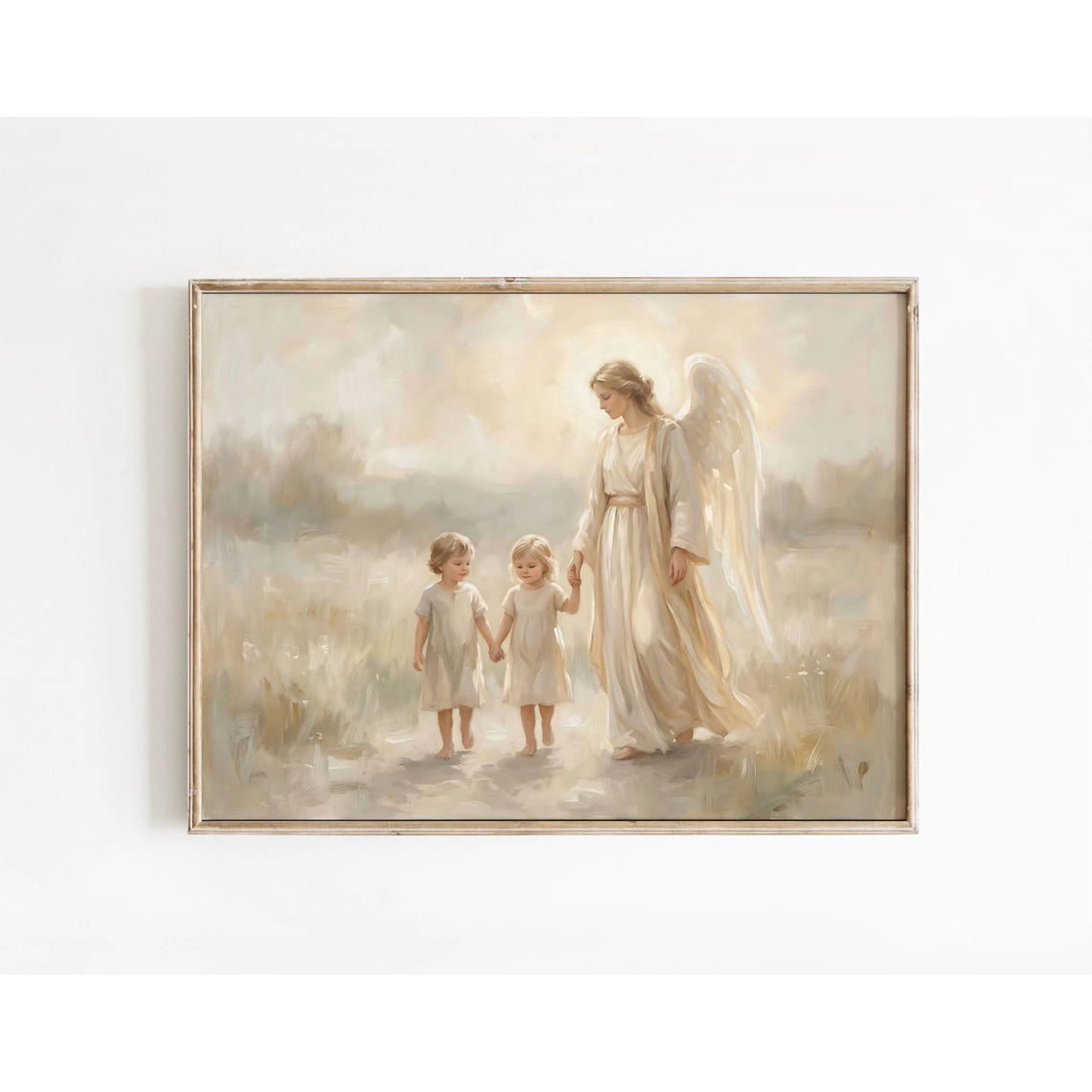 Guardian Angel Children Neutral Nursery Decor Wall Art