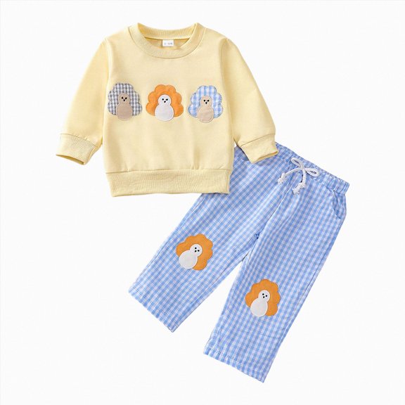 mgoYE Toddler Baby Boy Girl Outfit Halloween Thanksgiving Long Sleeve Sweater Plaid Pants Infant Two Piece Fall Clothes Size 2-3 Years