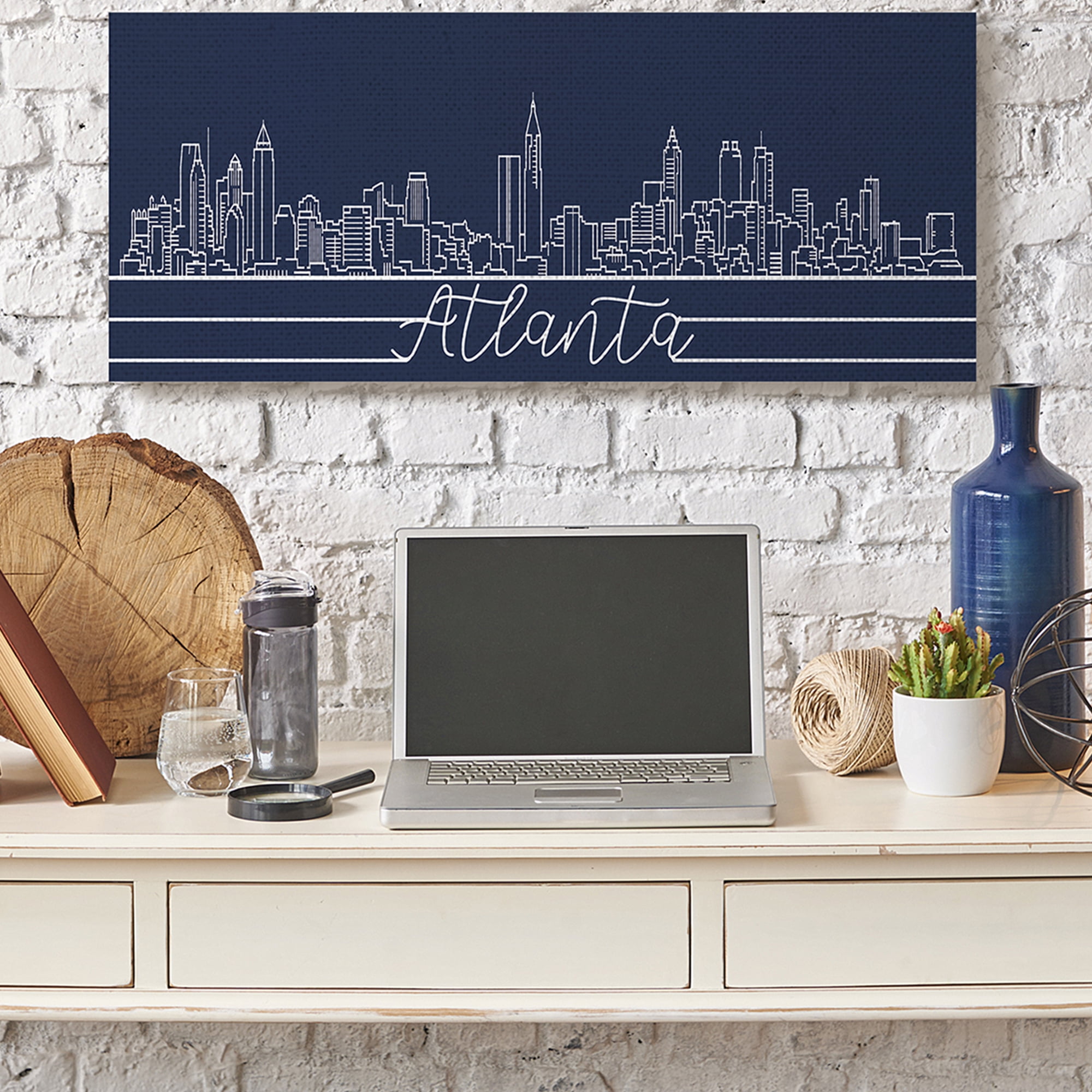 Stupell Industries Atlanta Georgia Linework City Skyline Deep Blue Canvas Wall Art, 17 x 40, Design by Daphne Polselli