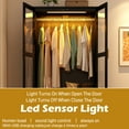 thumbnail image 3 of 2 Glass Doors Armoire Wardrobe Closet with 2 Storage Cabinets & LED Sensor Light, 71" H Wooden Clothes Closet Wardrobe with Hanging Rod for Bedroom, 3 of 8