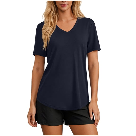 OGLCCG Women's Sun Shirts UPF 50 Short Sleeve UV Protection V Neck Tops Quick Dry Hiking Workout Running Tunic Shirts,L,Navy