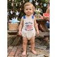 thumbnail image 5 of BemeyourBBs Newborn Baby My First 4th of July Outfit Baby Boy Girl Patriotic Independence Day Outfit Summer Bubble Romper Overalls Letter USA Flag Embroidery Sleeveless Jumpsuit Overalls, 5 of 9
