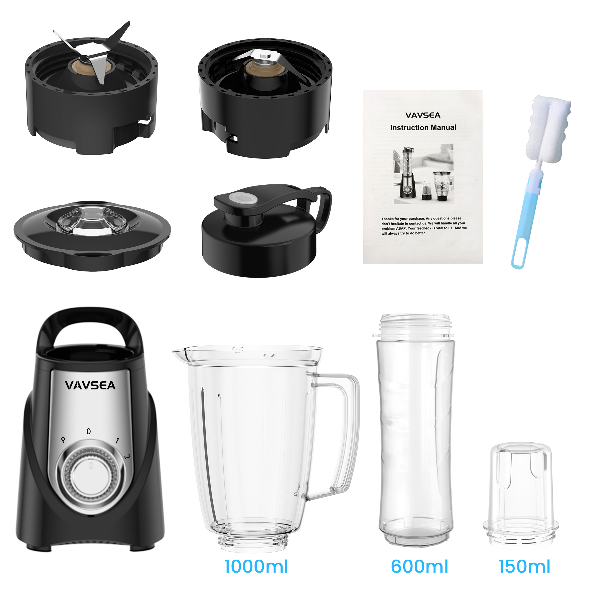 VAVSEA 3-in-1 Smoothie Blender, 1000W Blenders and Grinder Combo for Kitchen with 2 Speeds & Pulse, BPA-Free