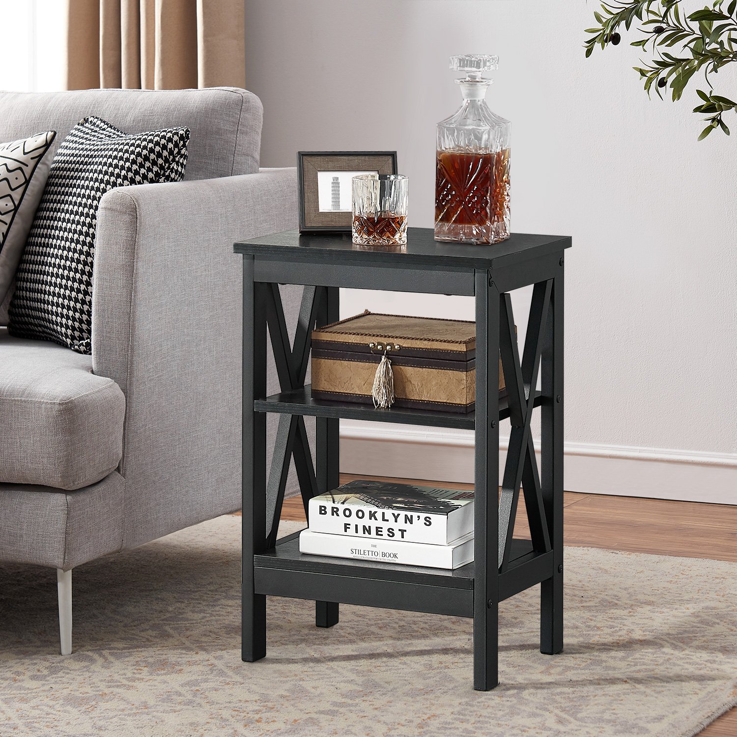 VECELO 3Tier Open Shelf Nightstand, End Table, Sofa Side XDesign