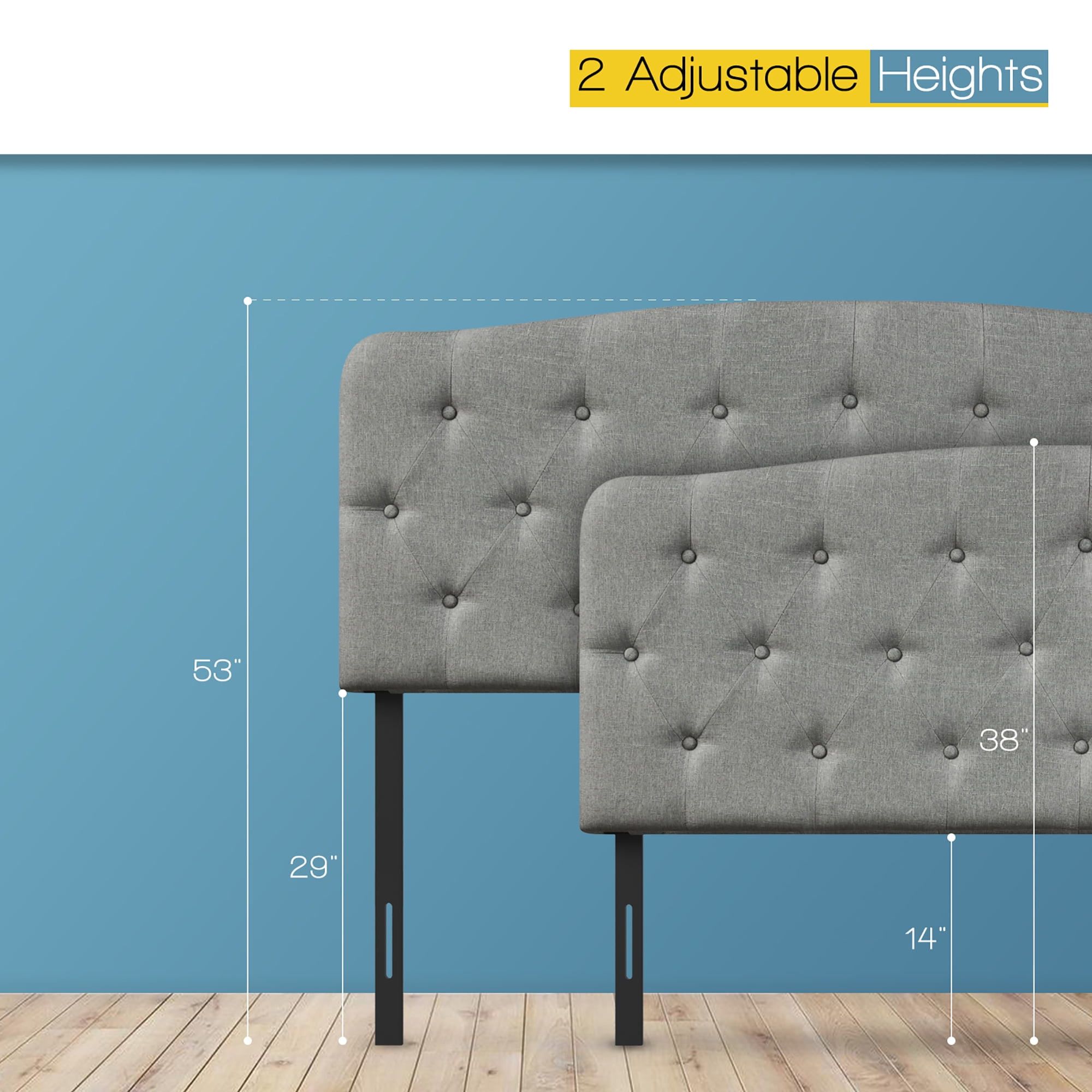 Costway Full Size Upholstered Headboard Only Adjust Button Tufted Faux Linen Light Grey