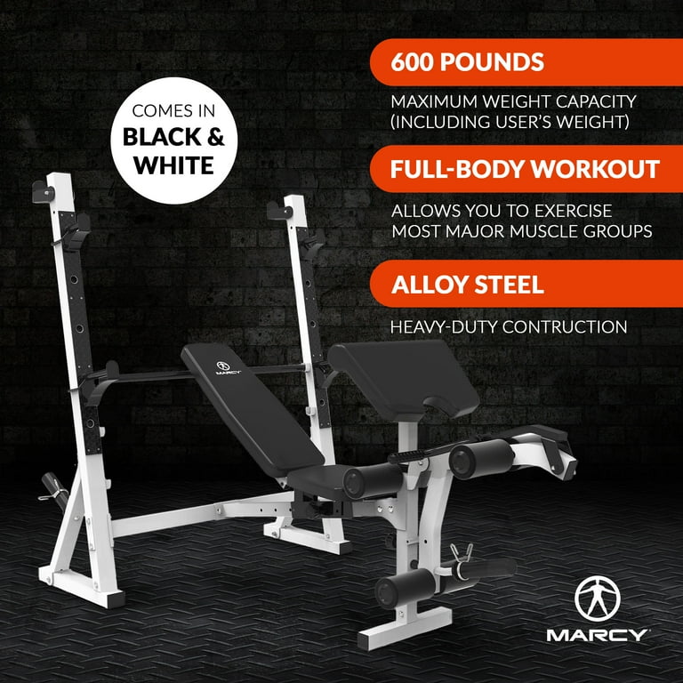Marcy Olympic Weight Bench Home Gym Exercise Equipment Workout Machine White