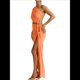 thumbnail image 2 of Conjuntos de Vestidos de Noche Asimétricos con Abertura Alta para Playa y Verano para Mujer Naranja S, 2 of 7