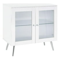 Pemberly Row Wood Accent Cabinet with Glass Shelf White High Gloss and Chrome