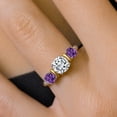 thumbnail image 4 of Gem Stone King 925 Sterling Silver and 10K Yellow Gold IGI Certified Lab Grown Diamond and Amethyst Ring for Women | 1.58 Cttw | Center 1 Ct Diamond | E-F Color | VS1-VS2 Clarity | Size 5, 4 of 5