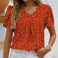 thumbnail image 5 of Wycnly Womens Blouses and Tops Dressy Beach Boho Fashion Petal Sleeve Pleated Hem Loose Lightweight Tunic Shirts Summer Floral Print V-Neck Short Sleeve Cute Tees Tops Red XL, 5 of 7
