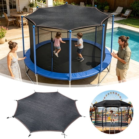 Trampoline Sun Shade Cover 8-Pole UV Protection Waterproof Canopy Trampoline Cover Accessories for Outdoor Backyard Playground