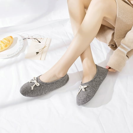 

JANSION Womens Ballerina Slippers with bow Cute House Shoes Anti-Skid Comfy Warm Ballet Style Slippers Confinement Shoes