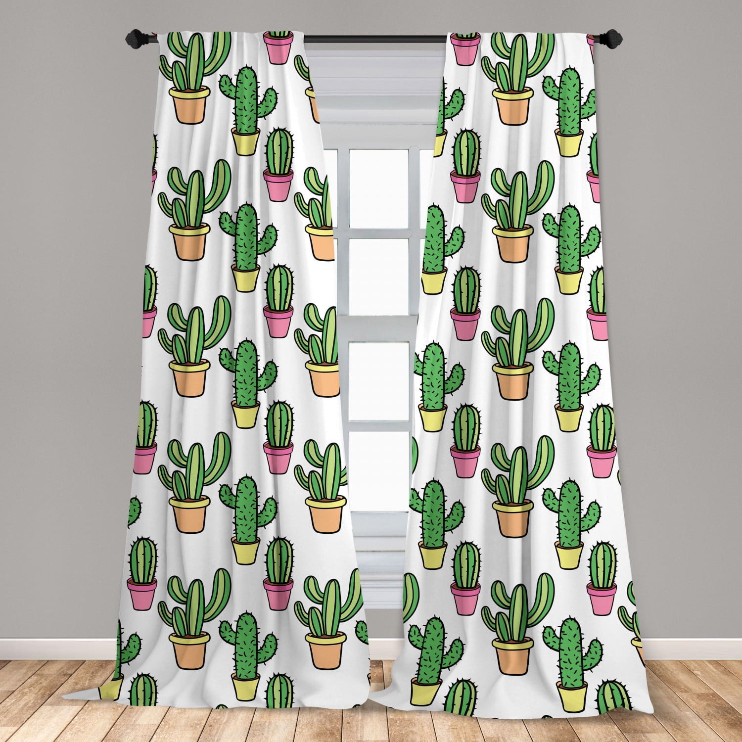 Cactus Curtains 2 Panels Set, Vases and Pots with Flowers Cartoon Drawing Colorful Summer Plants Design, Window Drapes for Living Room Bedroom, 56 Cactus Curtains 2 Panels Set, Vases and Pots with Flowers Cartoon Drawing Colorful Summer Plants Design, Window Drapes for Living Room Bedroom, 56