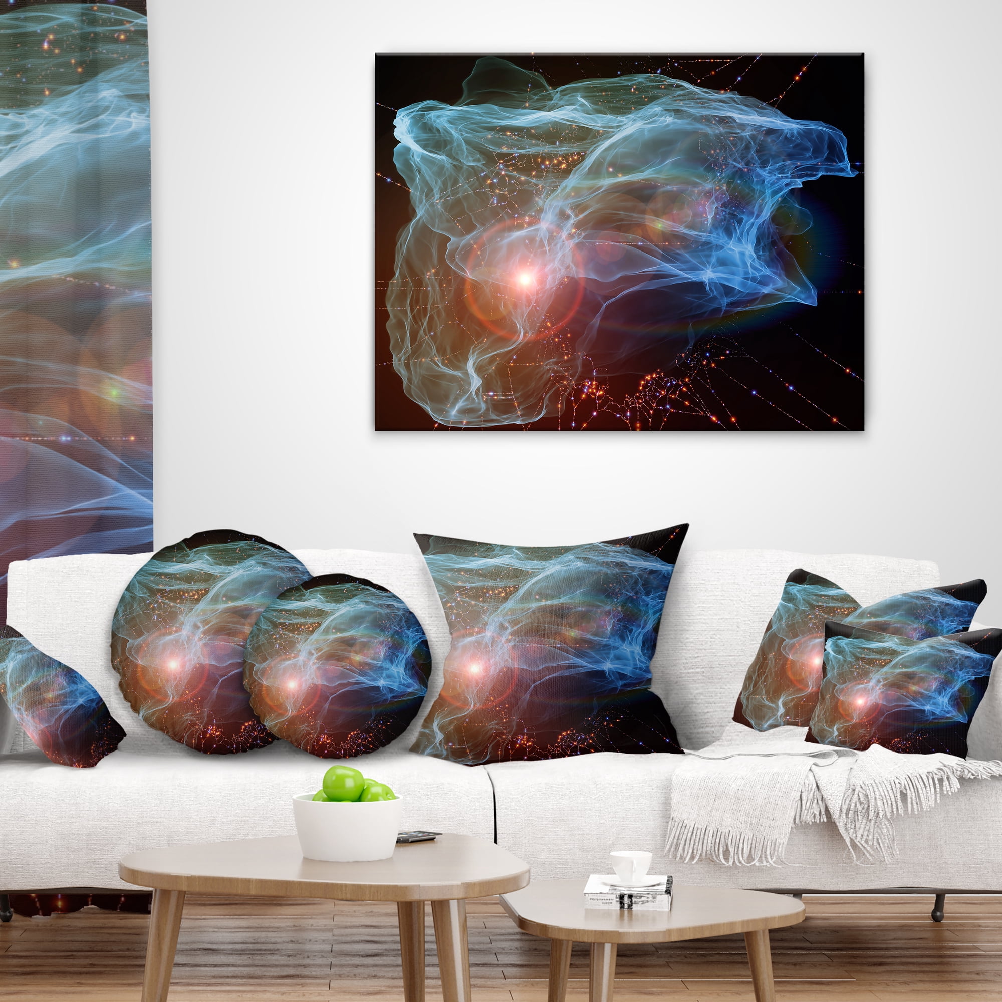 Designart Light Blue Lights of Network - Abstract Throw Pillow - 16x16