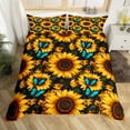 thumbnail image 2 of Erosebridal Botanical Sunflower Comforter Cover Twin,Butterfly Bedding Twin Size,Golden Blue,Reversible,Lightweight,2pcs(No Comforter), 2 of 6