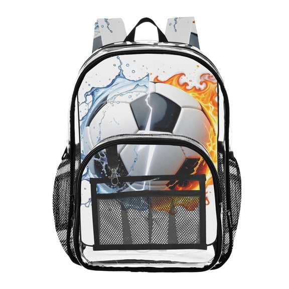ALAZA Clear Backpack Soccer with Fire PVC Transparent BookBag