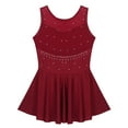 thumbnail image 4 of YONGHS Kids Girls Rhinestone Ballet Dance Leotard Figure Ice Skating Tutu Dress 6-16 A Burgundy 8, 4 of 7