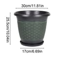 thumbnail image 3 of Thickened Plastic Flower Pot Outdoor, Black Embossed Faux Rattan Style Planter with Drip Tray for Garden Patio Balcony, Housewarming Gift for Plant Lover, 3 of 6