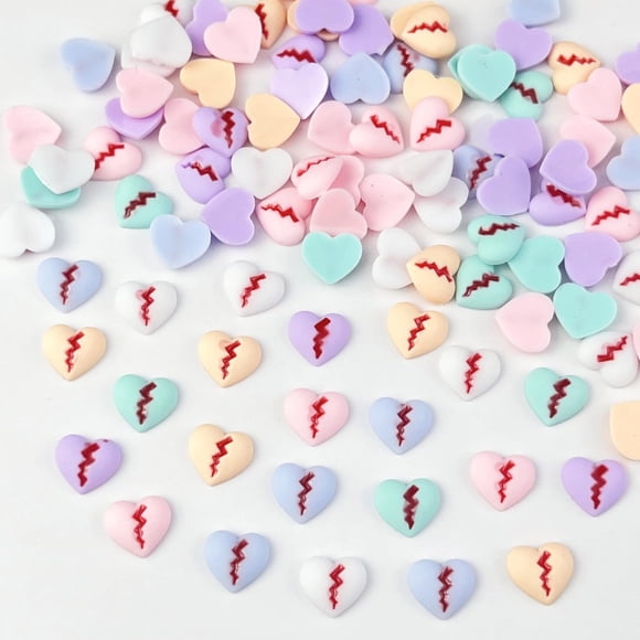Colgantes para uñas Quezadyl, 150 unidades, resina, parte trasera plana, con forma de corazón