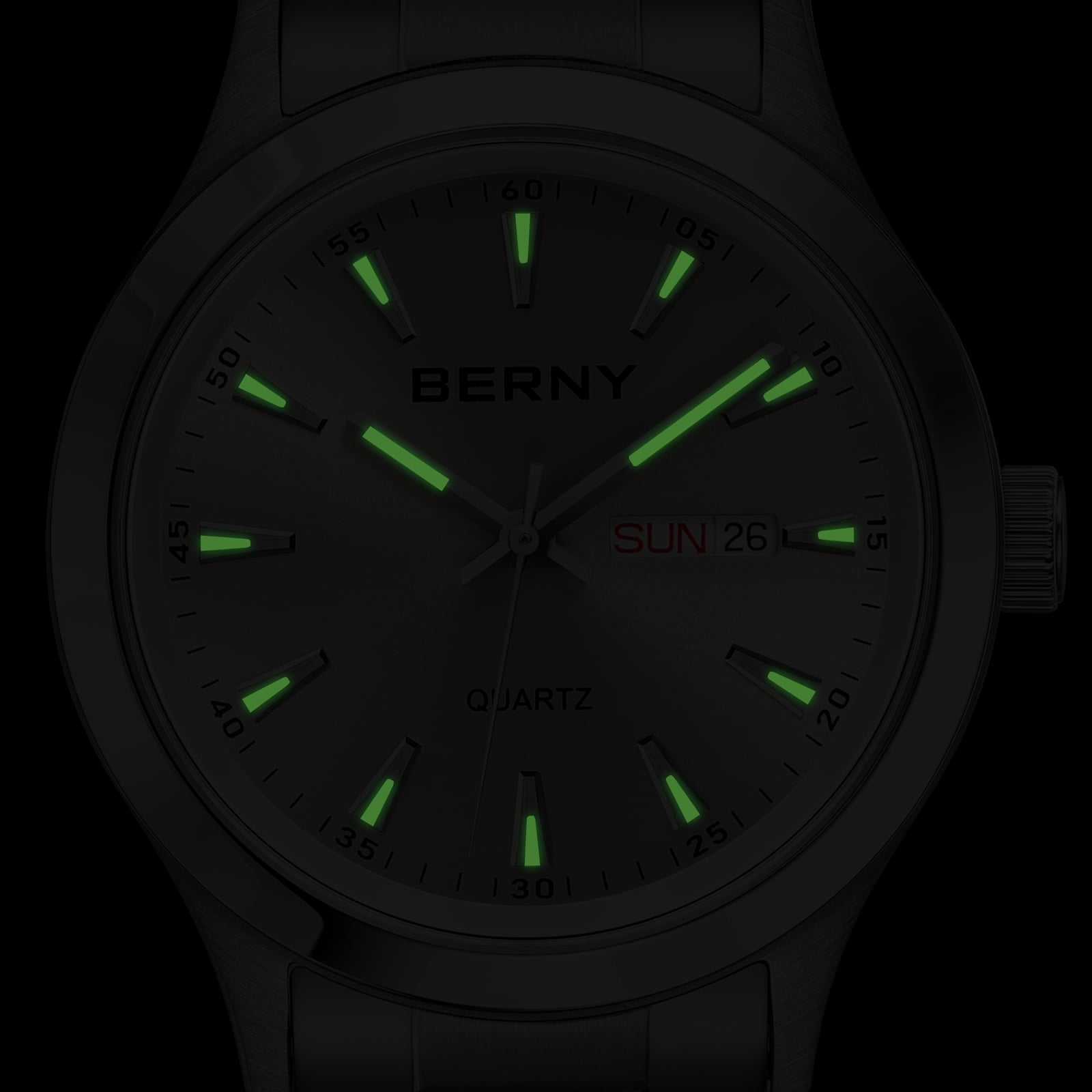 BERNY Quartz Watch for Men, Fashion Sports Wrist Watches with Solid Stainlesss Steel Case & Band, Date & Day Calendar, Casual Waterproof Men's Watches, Gray