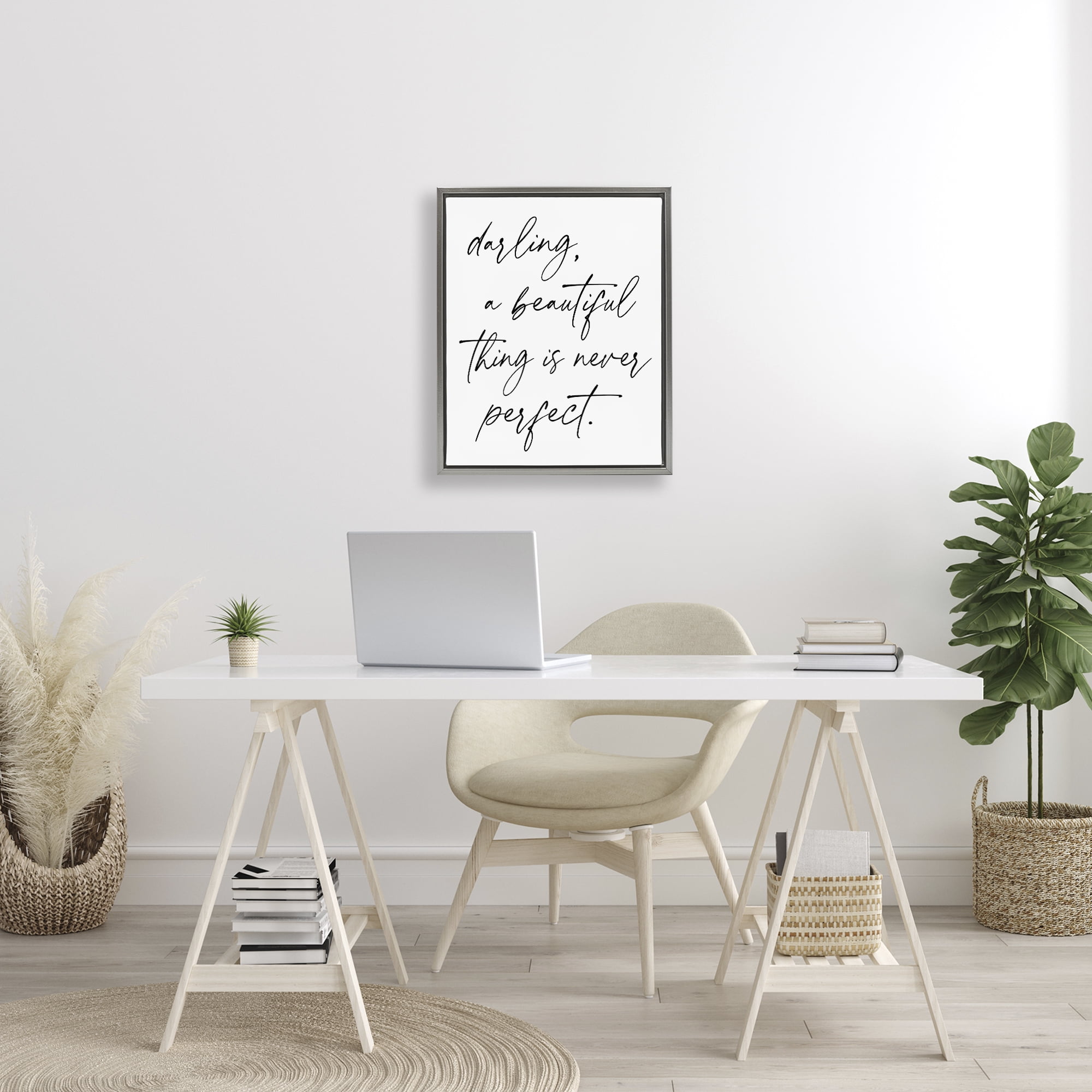 A Beautiful Thing Is Never Perfect Gray Framed Floater Canvas Wall Art, design by Lettered and Lined