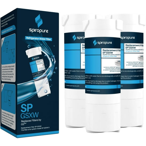 SpiroPure Refrigerator Water Filter Replacement for GE XWF, PF15, CF9, GF-XWF, WD-XWF, GSS25, GZS22, WS648A, GFXWF, AQF-XWF, WDXWF, GSE25, WR17X30702, FL-RF48, GSS23, GNE27, CF15, GFE26 (3 Pack)
