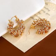Spiral Quality Drop Earrings | Bold Zircon Cascading Design | Glamorous Golden Jewelry for Evening Gala & Red Carpet[p680]