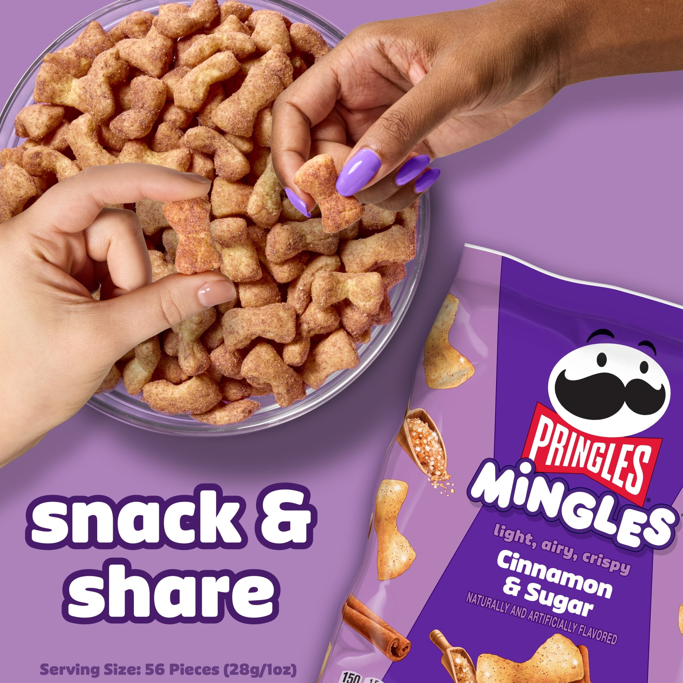 (4 pack) Pringles Mingles Cinnamon and Sugar Puffed Snacks, Sweet Snacks, 5.5 oz