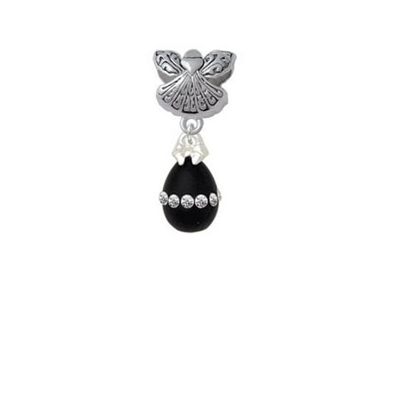 Easter Egg Bead - Black Easter Egg with Clear Crystal Band - Guardian Angel Charm Bead