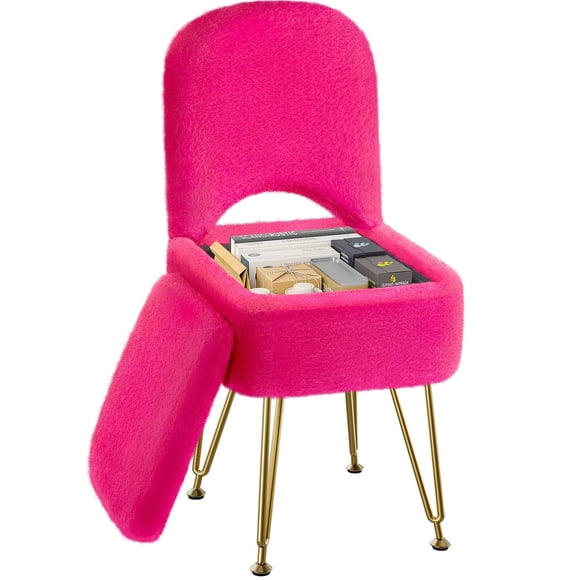 Taburete de tocador GREENSTELL pequeño con espacio de almacenamiento y respaldo plegable
