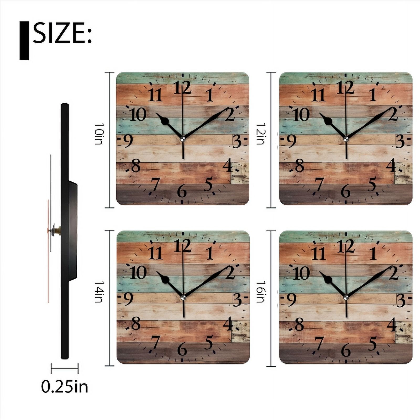 Square Wall Clock,Rustic Wooden Wall With Aged Finish,Silent Non-Ticking Wall Clock Decor for Home Office Kitchen Living Room Bedroom(14inch)