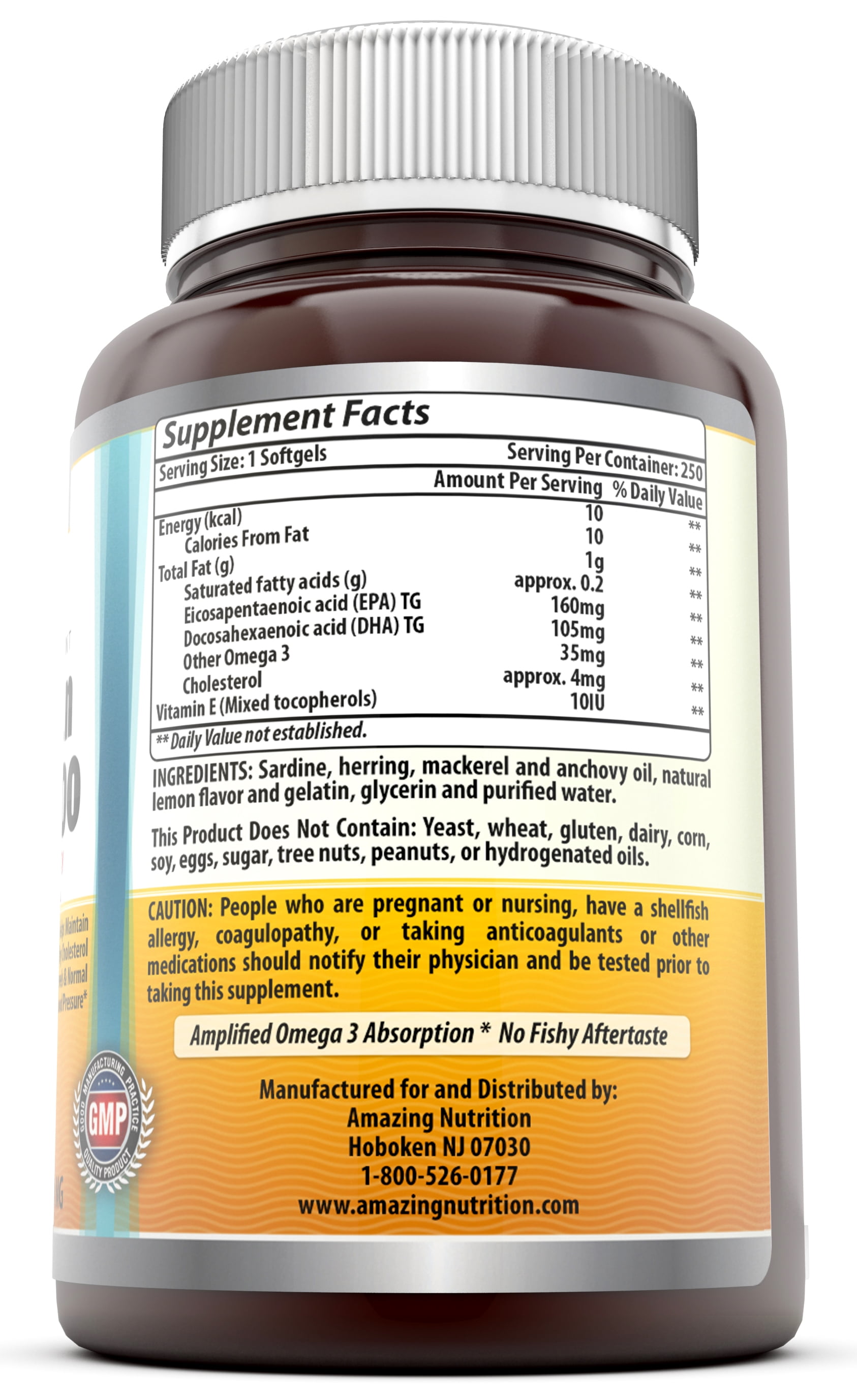 Amazing Omega Norwegian Fish Oil, 1000 Mg 250 Softgels Fresh Lemon Flavor